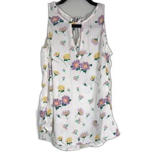 LOFT Floral Sleeveless Blouse XS Tie Neck Keyhole Boho Lightweight Top